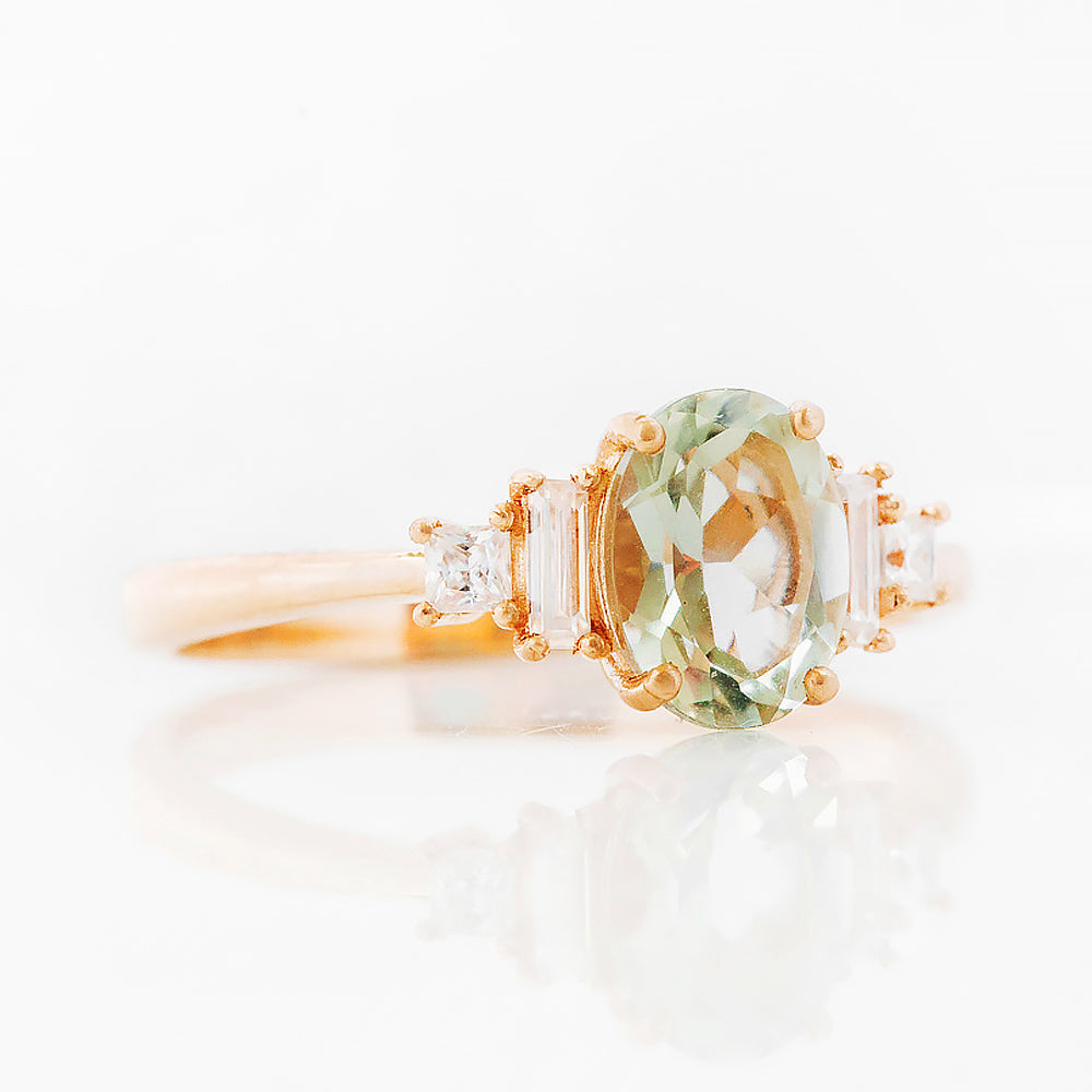 Oval cut Prasiolite and Diamond Engagement Ring in Rose Gold - Victoria's Jewellery