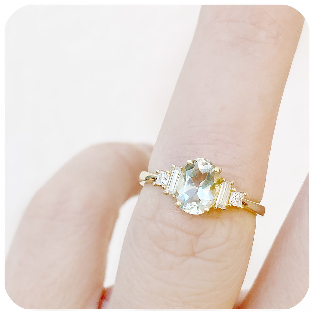 Oval cut Prasiolite and Diamond Engagement Ring in Yellow Gold - Victoria's Jewellery