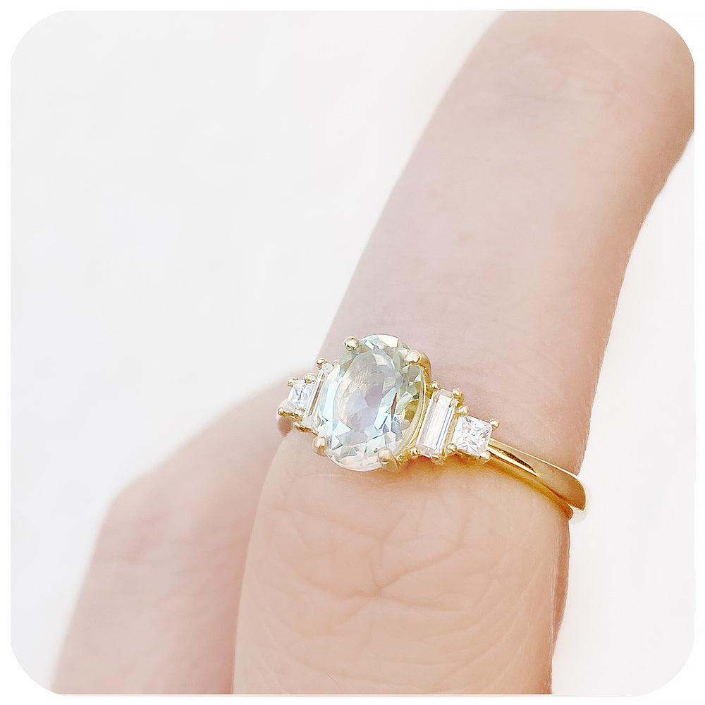 Oval cut Prasiolite and Diamond Engagement Ring in Yellow Gold - Victoria's Jewellery
