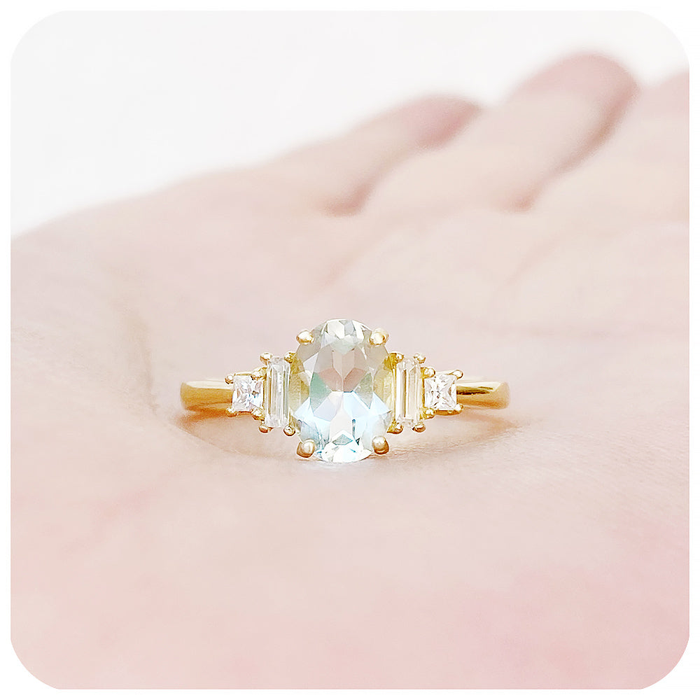 Oval cut Prasiolite and Diamond Engagement Ring in Yellow Gold - Victoria's Jewellery