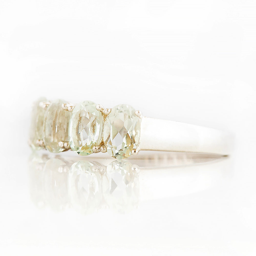 Arabella, a Prasiolite Oval cut Half Eternity Ring