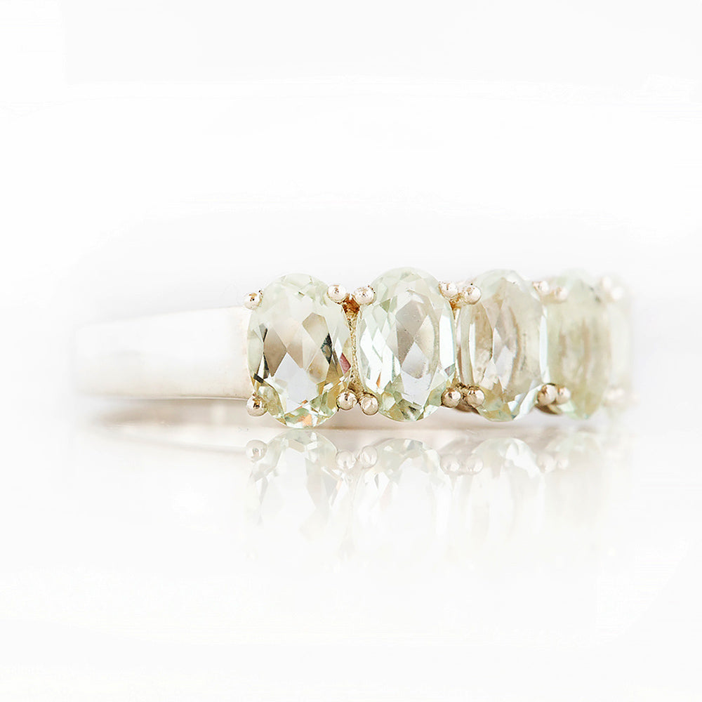 Arabella, a Prasiolite Oval cut Half Eternity Ring