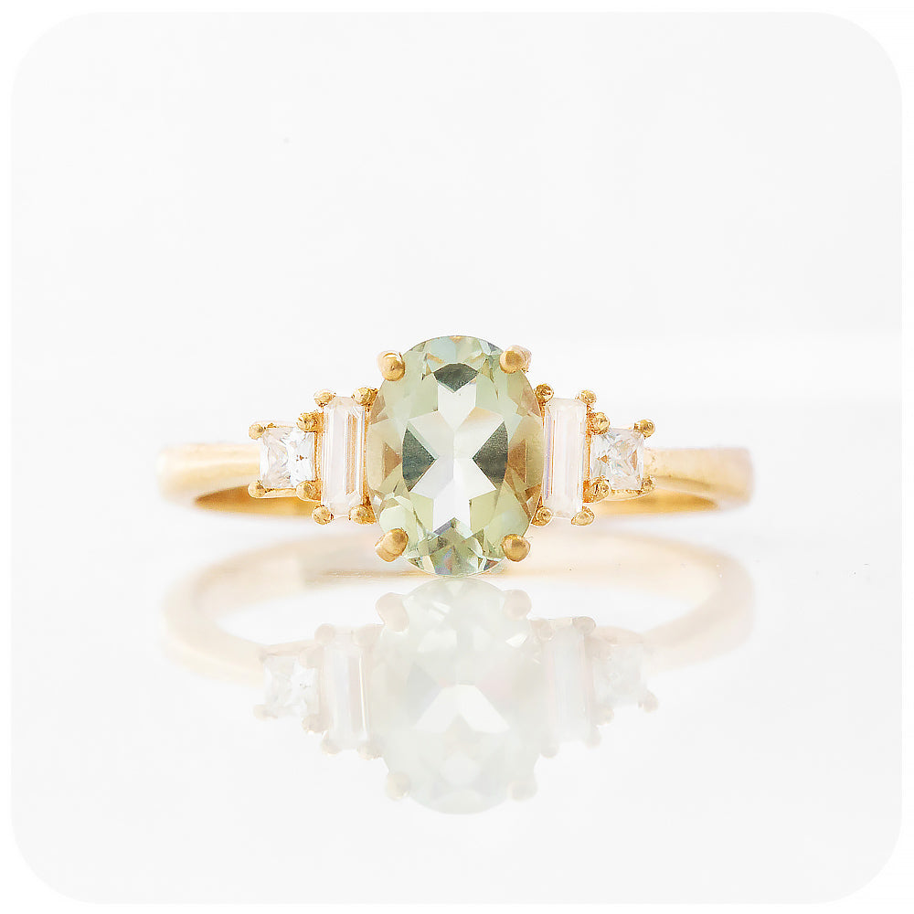 Oval cut Prasiolite and Lab Diamond Engagement Ring in Yellow Gold - Victoria's Jewellery