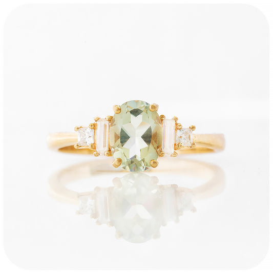 Oval cut Prasiolite and Lab Diamond Engagement Ring in Yellow Gold - Victoria's Jewellery