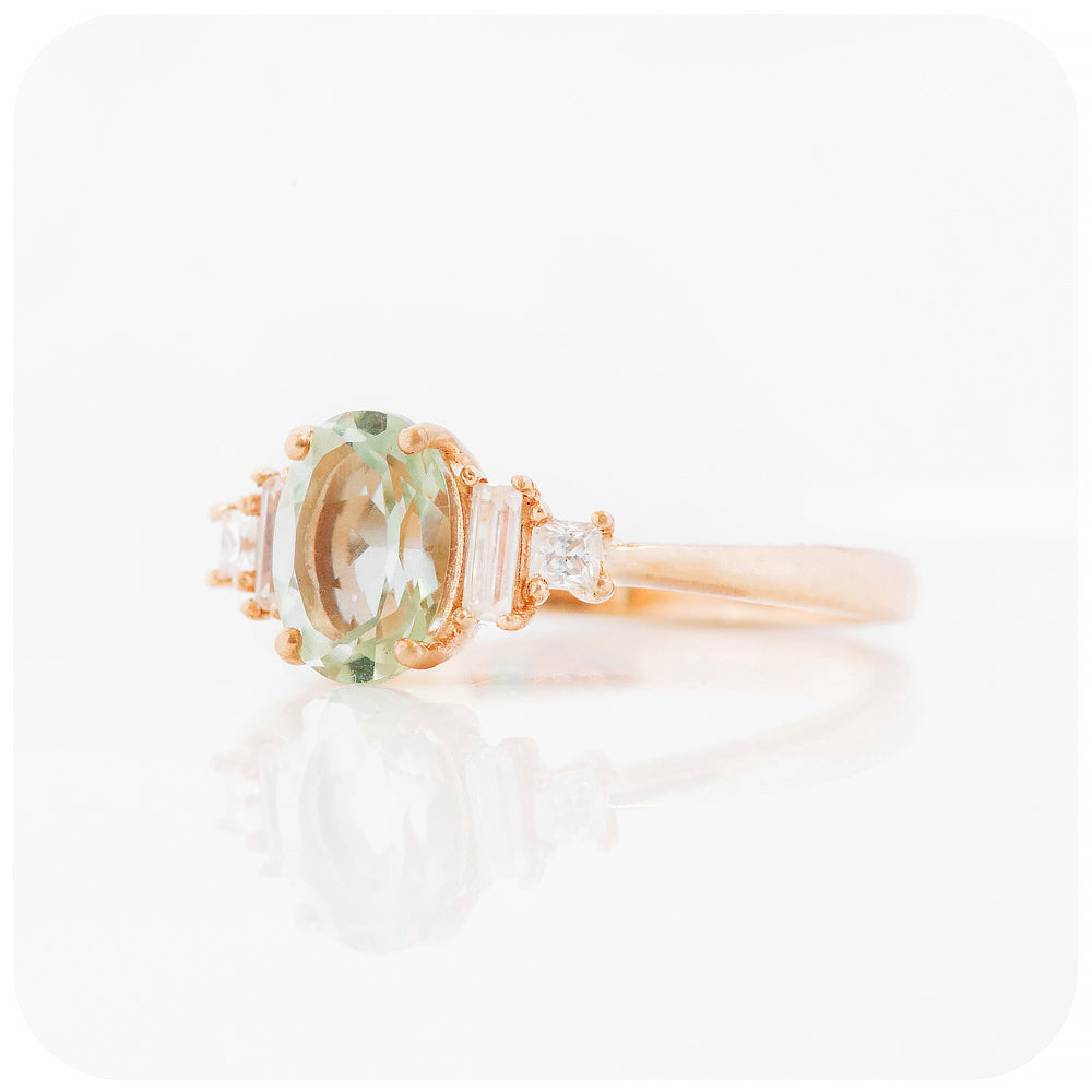 Oval cut Prasiolite and Lab Diamond Engagement Ring in Rose Gold - Victoria's Jewellery