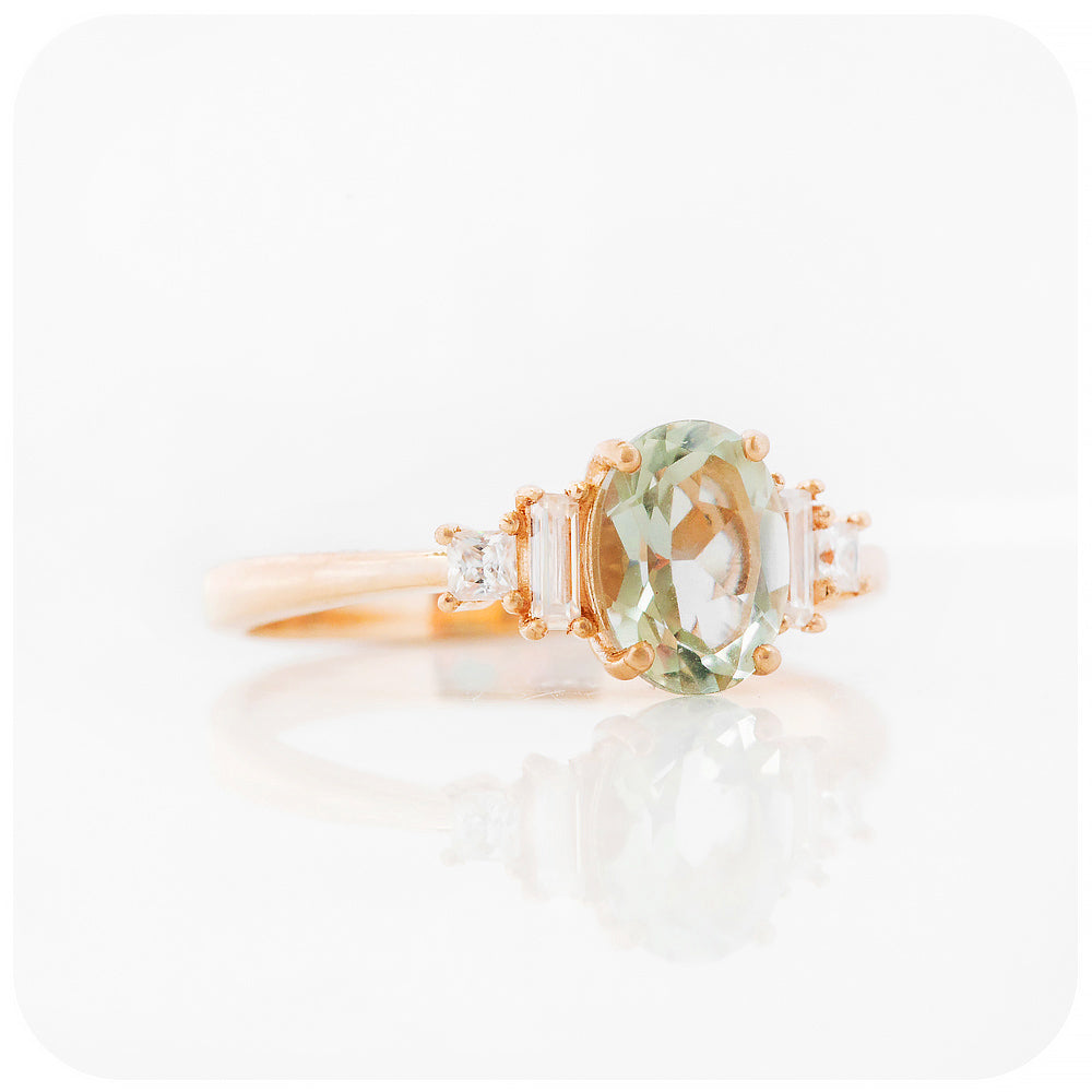 Oval cut Prasiolite and Lab Diamond Engagement Ring in Rose Gold - Victoria's Jewellery