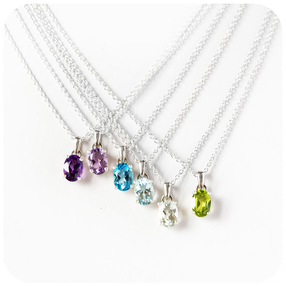 Oval cut Peridot Solitaire Pendant and Chain - Victoria's Jewellery