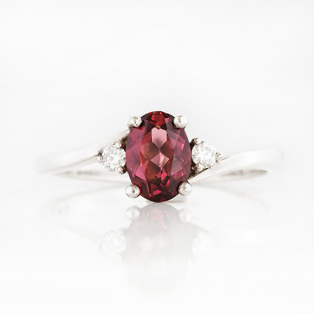 Georgie, a Rhodolite Garnet and Diamond Trilogy Ring
