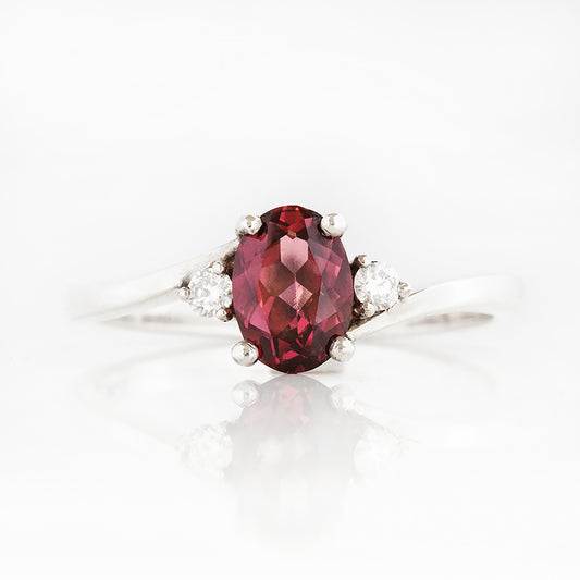 Georgie, a Rhodolite Garnet and Diamond Trilogy Ring