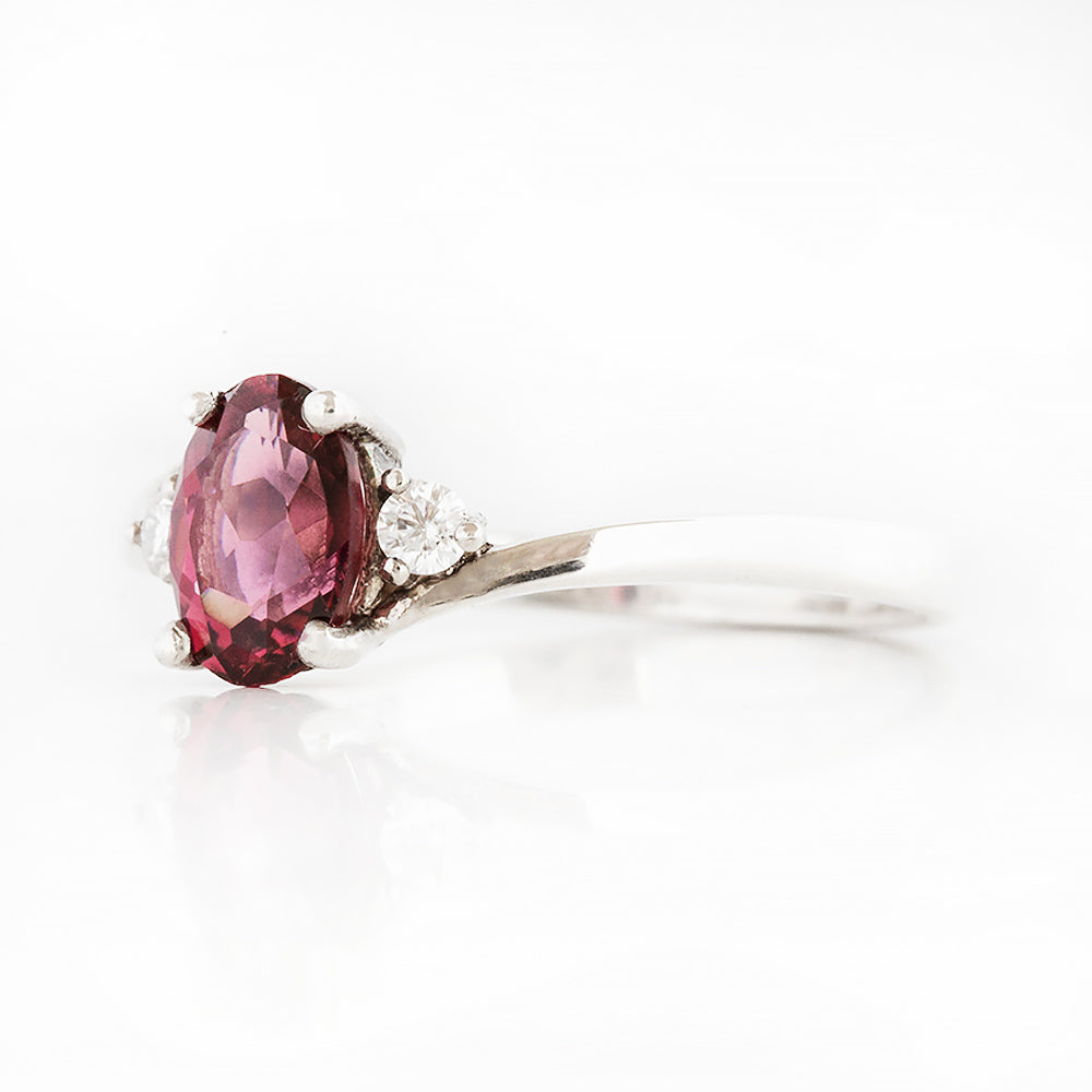 Georgie, a Rhodolite Garnet and Diamond Trilogy Ring