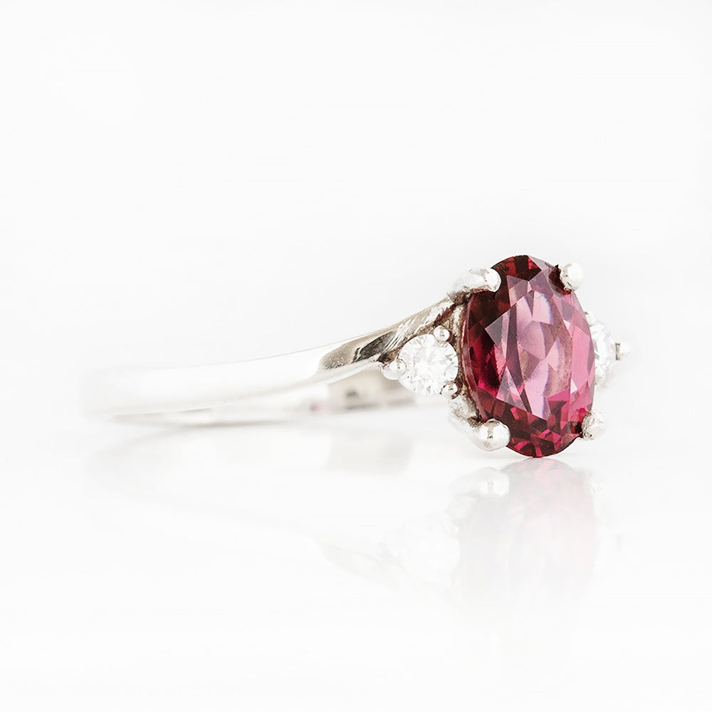 Georgie, a Rhodolite Garnet and Diamond Trilogy Ring