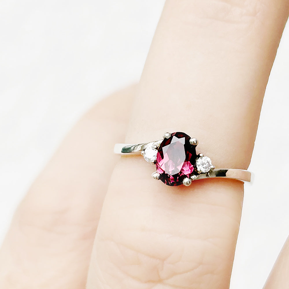 Georgie, a Rhodolite Garnet and Diamond Trilogy Ring