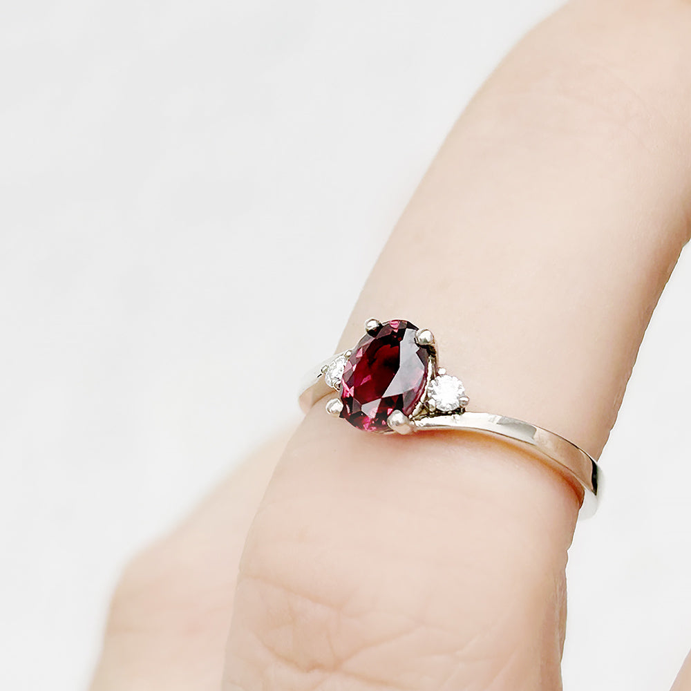 Georgie, a Rhodolite Garnet and Diamond Trilogy Ring