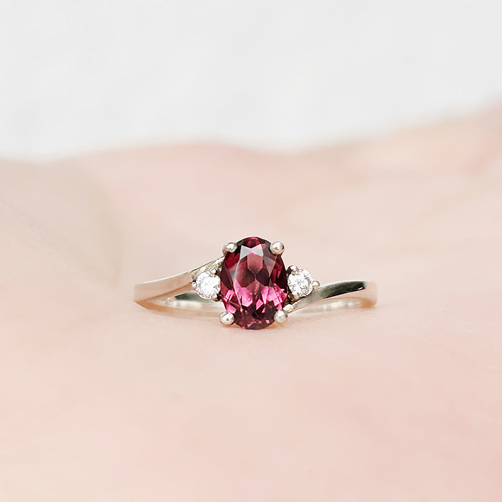 Georgie, a Rhodolite Garnet and Diamond Trilogy Ring
