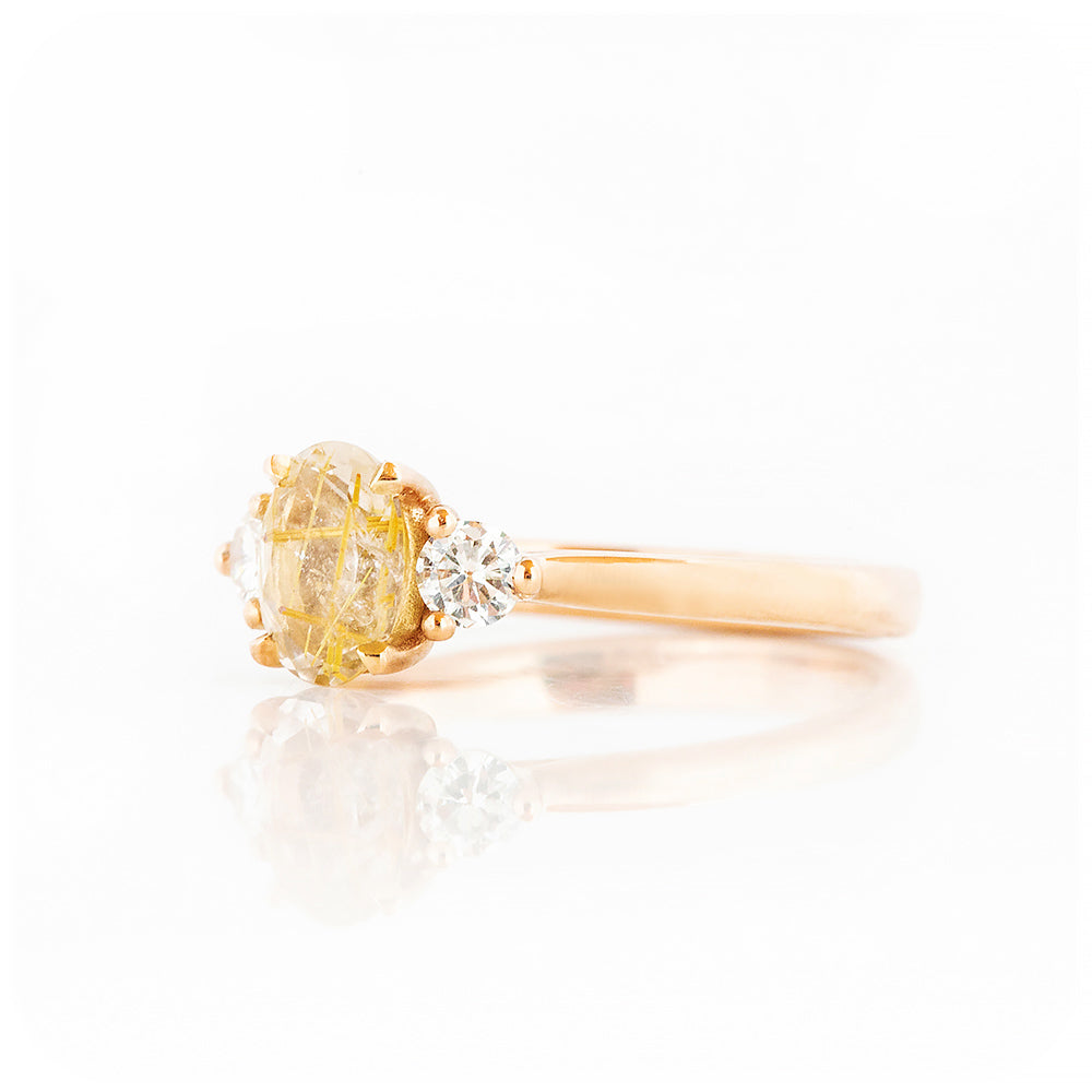 Oval cut Rutile Quartz and Diamond Trilogy Ring in Rose Gold - Victoria's Jewellery