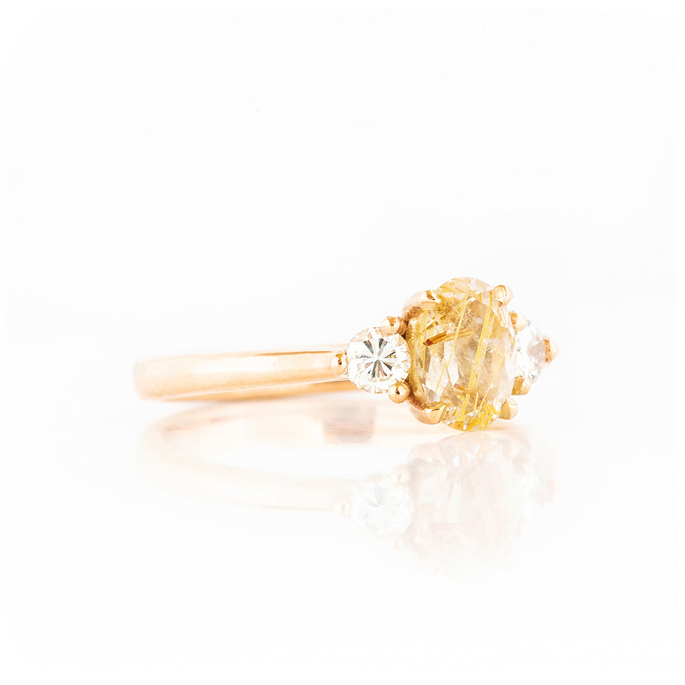 Oval cut Rutile Quartz and Diamond Trilogy Ring in Rose Gold - Victoria's Jewellery