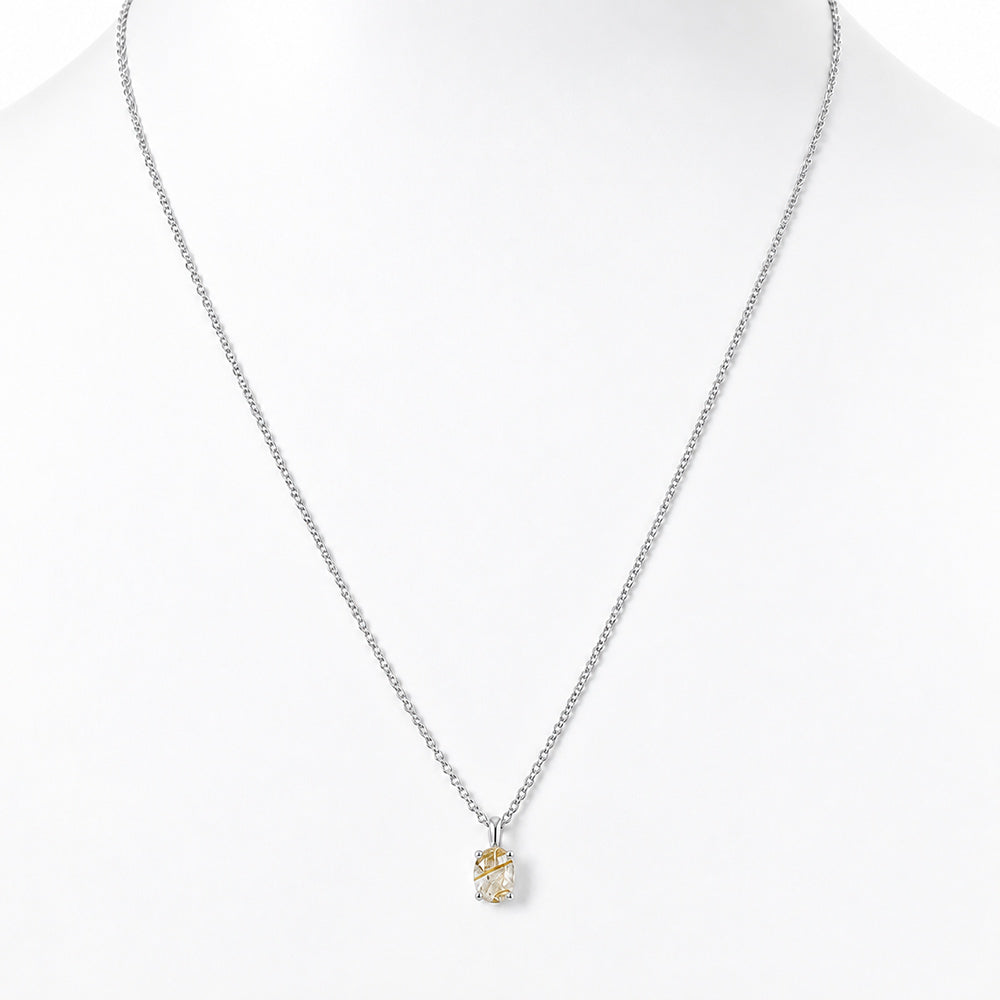 Luna, Oval cut Rutile Quartz Pendant - 7x5mm