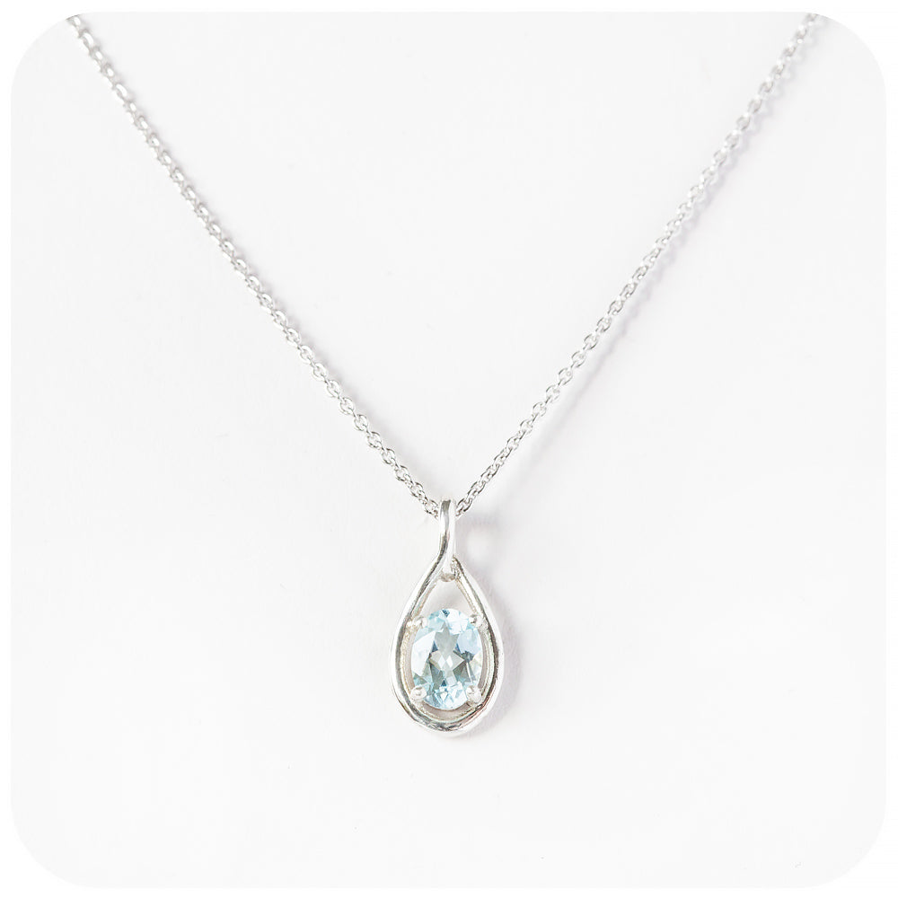 Oval cut Aquamarine March Birthstone Pendant and Chain - Victoria's Jewellery