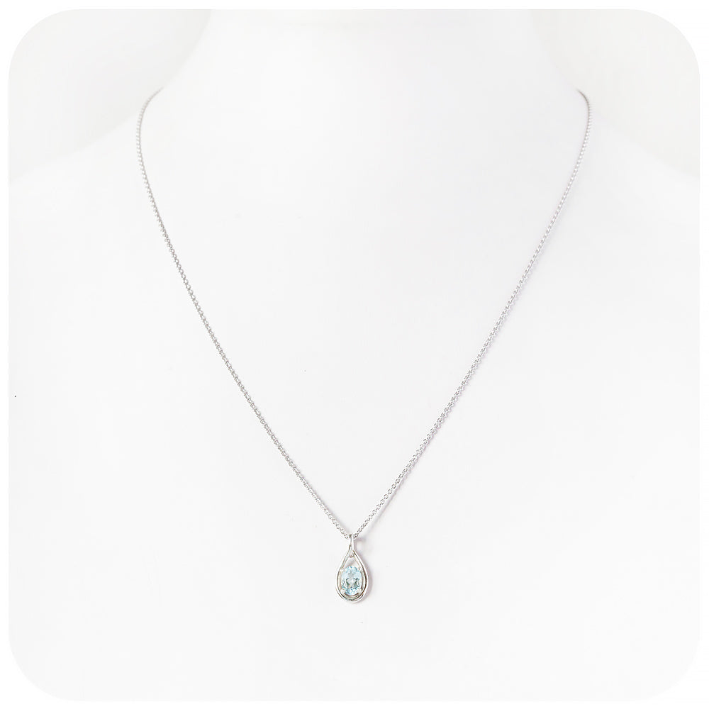 Oval cut Aquamarine March Birthstone Pendant and Chain - Victoria's Jewellery