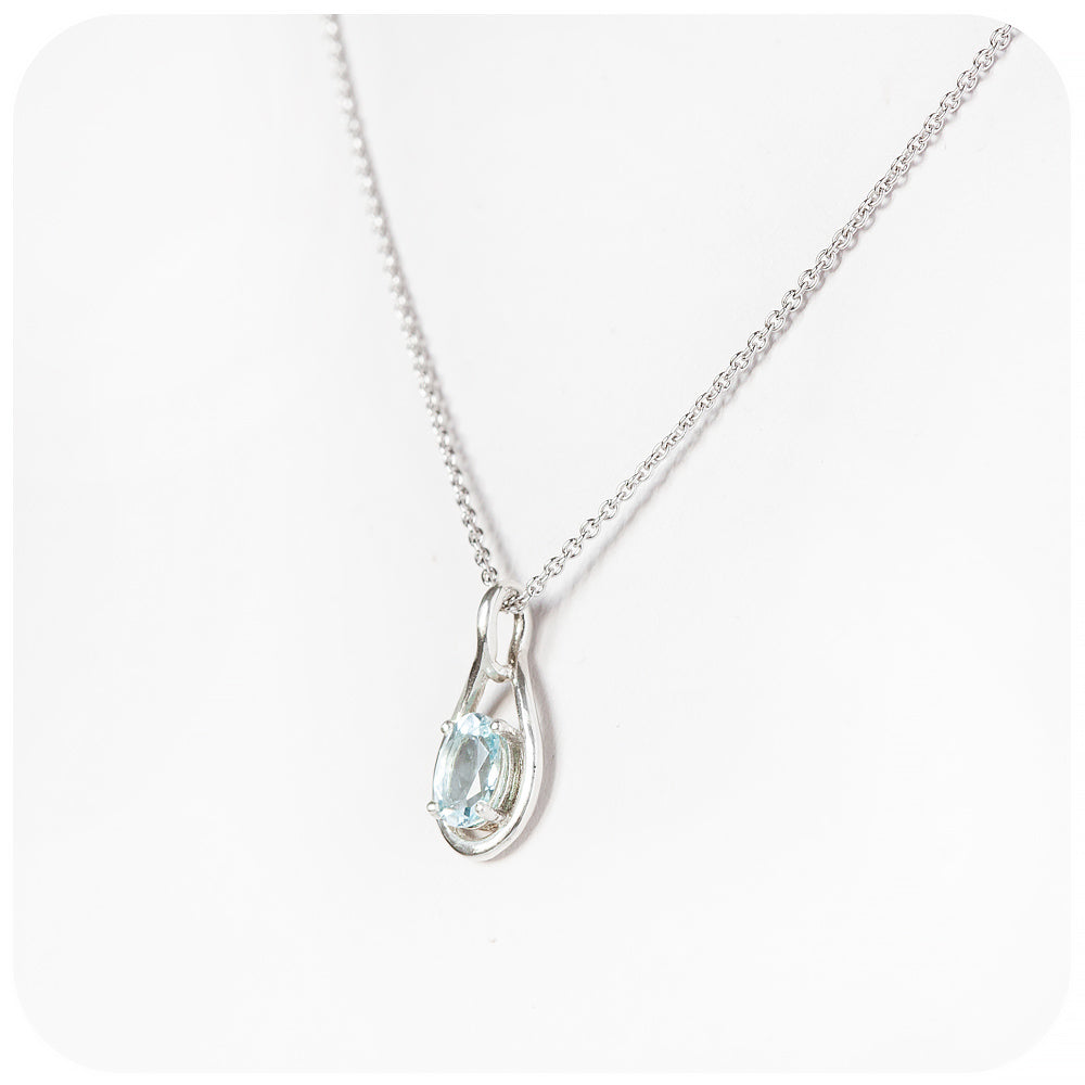 Oval cut Aquamarine March Birthstone Pendant and Chain - Victoria's Jewellery