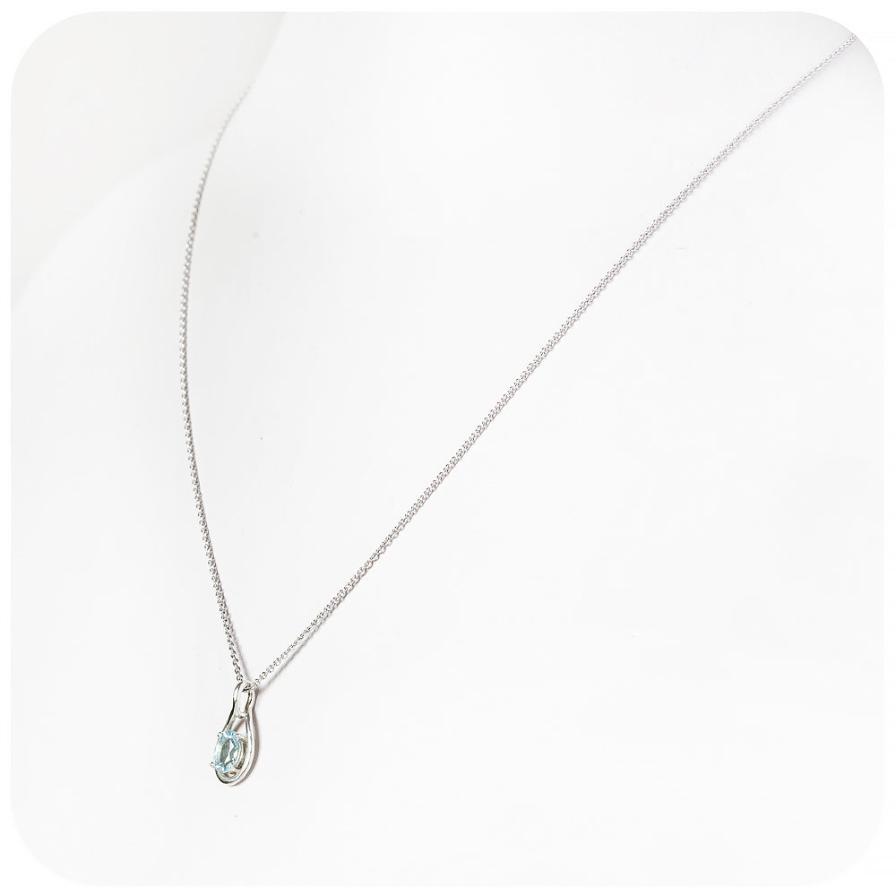 Oval cut Aquamarine March Birthstone Pendant and Chain - Victoria's Jewellery