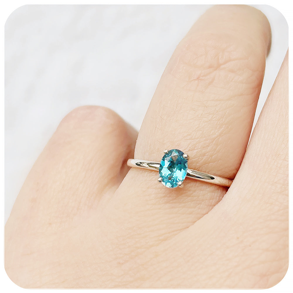 Oval cut Swiss Blue Topaz Solitaire Ring - Victoria's Jewellery