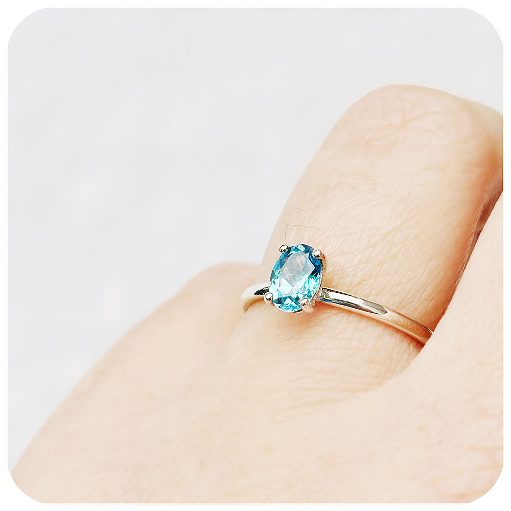Oval cut Swiss Blue Topaz Solitaire Ring - Victoria's Jewellery