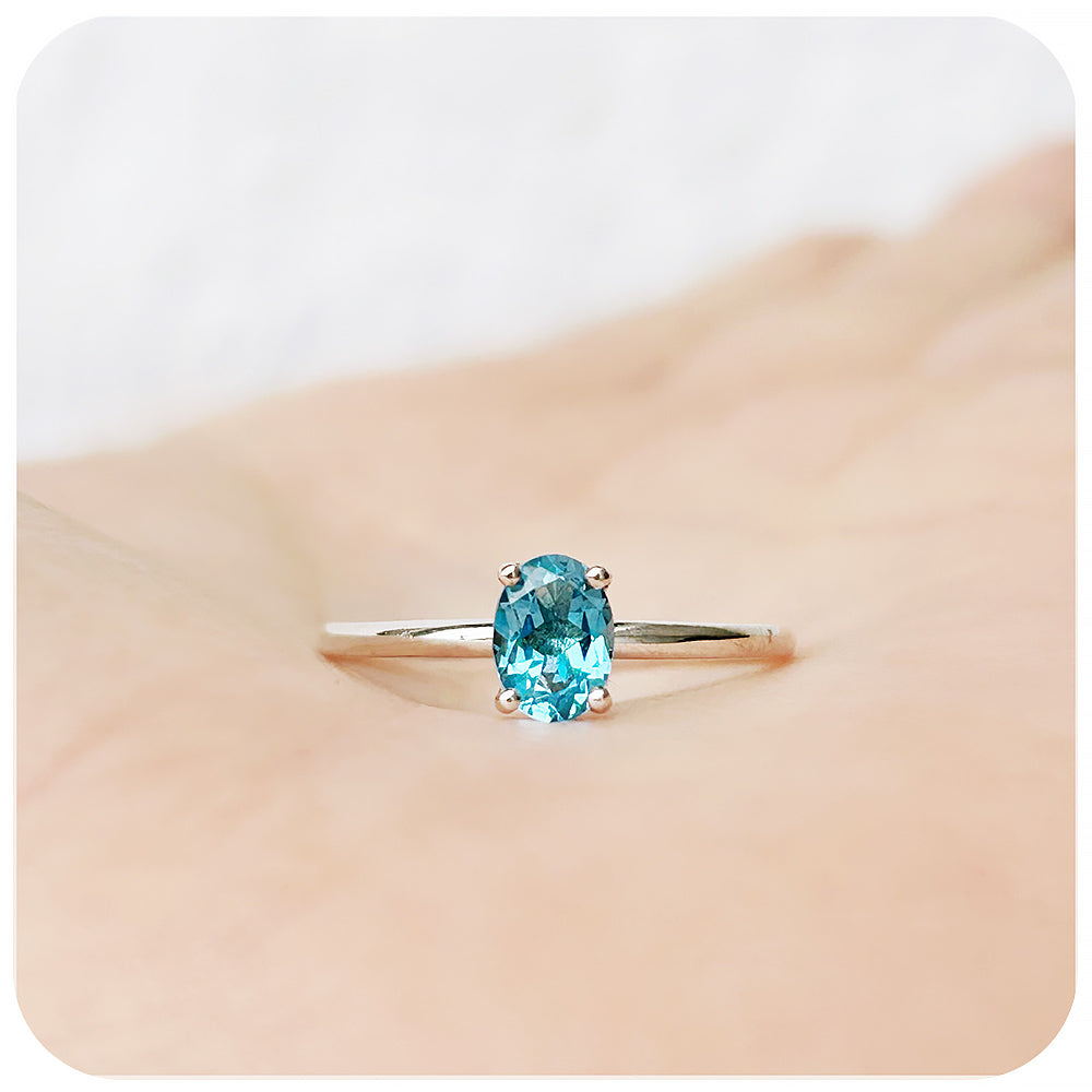 Oval cut Swiss Blue Topaz Solitaire Ring - Victoria's Jewellery