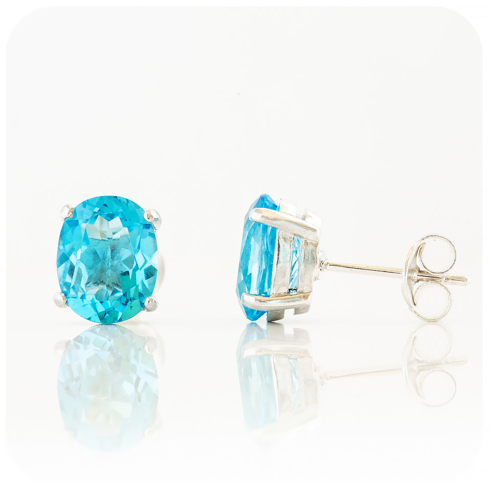 Oval cut Swiss Blue Topaz Stud Earring