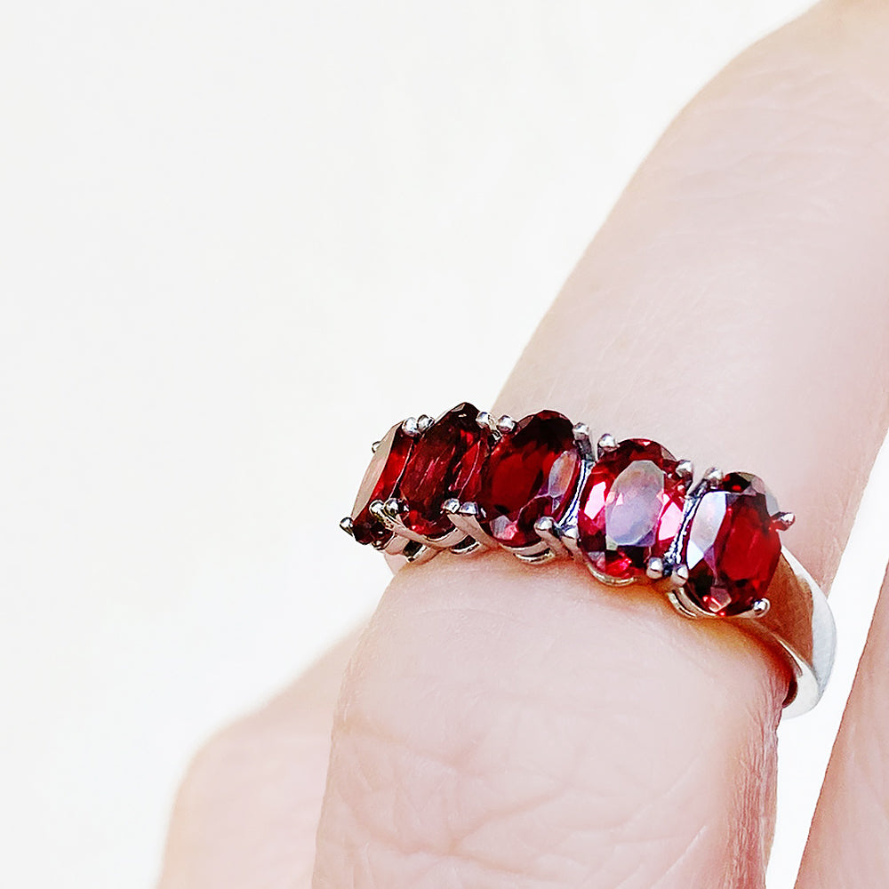 Oval cut Half Eternity Garnet ring - Victoria's Jewellery
