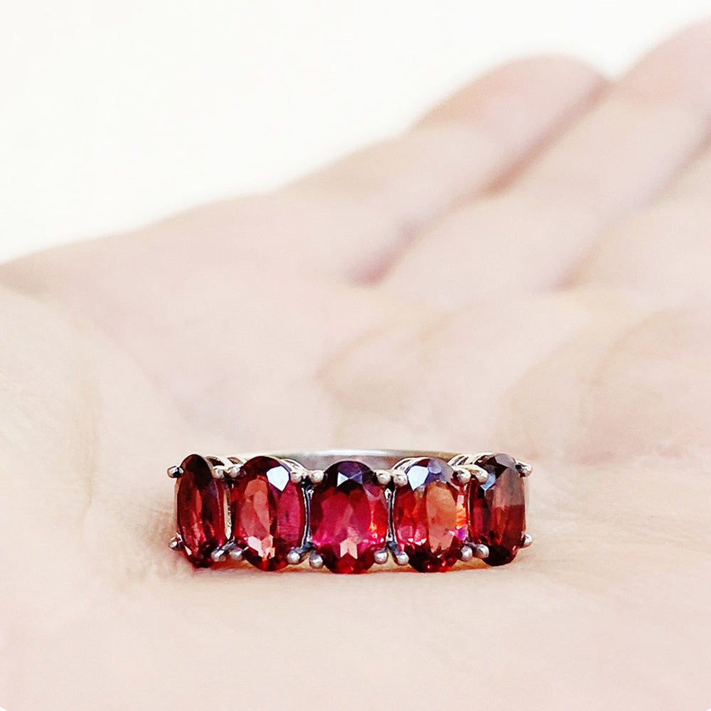 Oval cut Half Eternity Garnet ring - Victoria's Jewellery