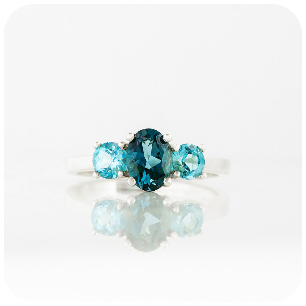London and Swiss Blue Topaz trilogy anniversary Ring - Victoria's Jewellery