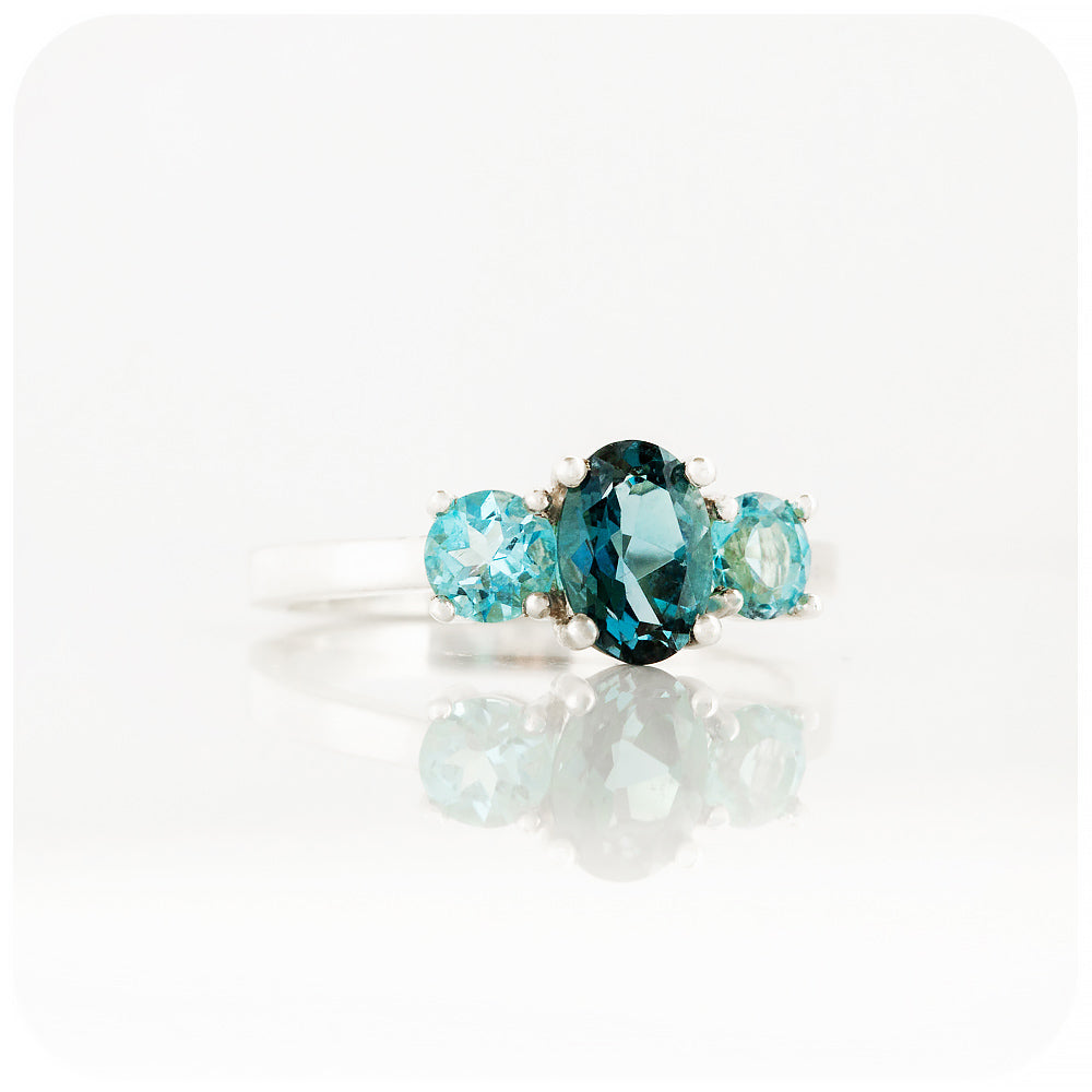 London and Swiss Blue Topaz trilogy anniversary Ring - Victoria's Jewellery