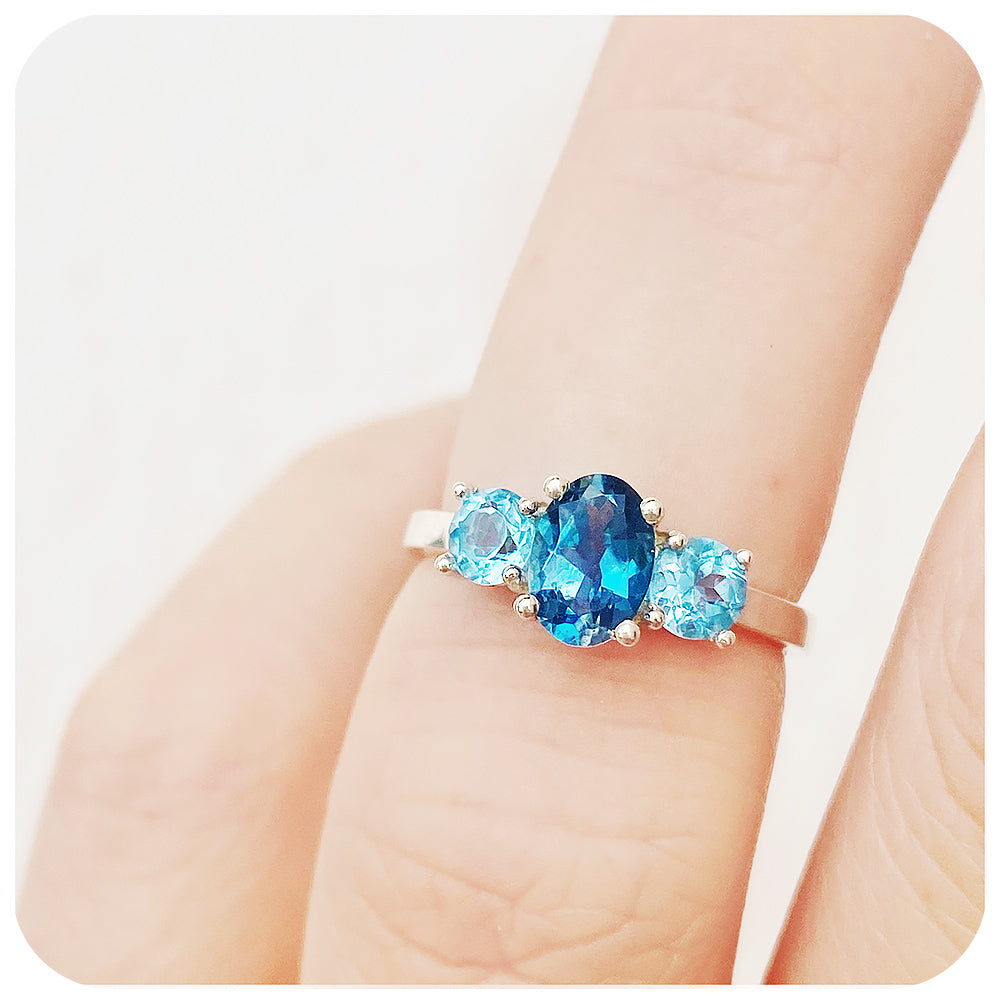 London and Swiss Blue Topaz trilogy anniversary Ring - Victoria's Jewellery