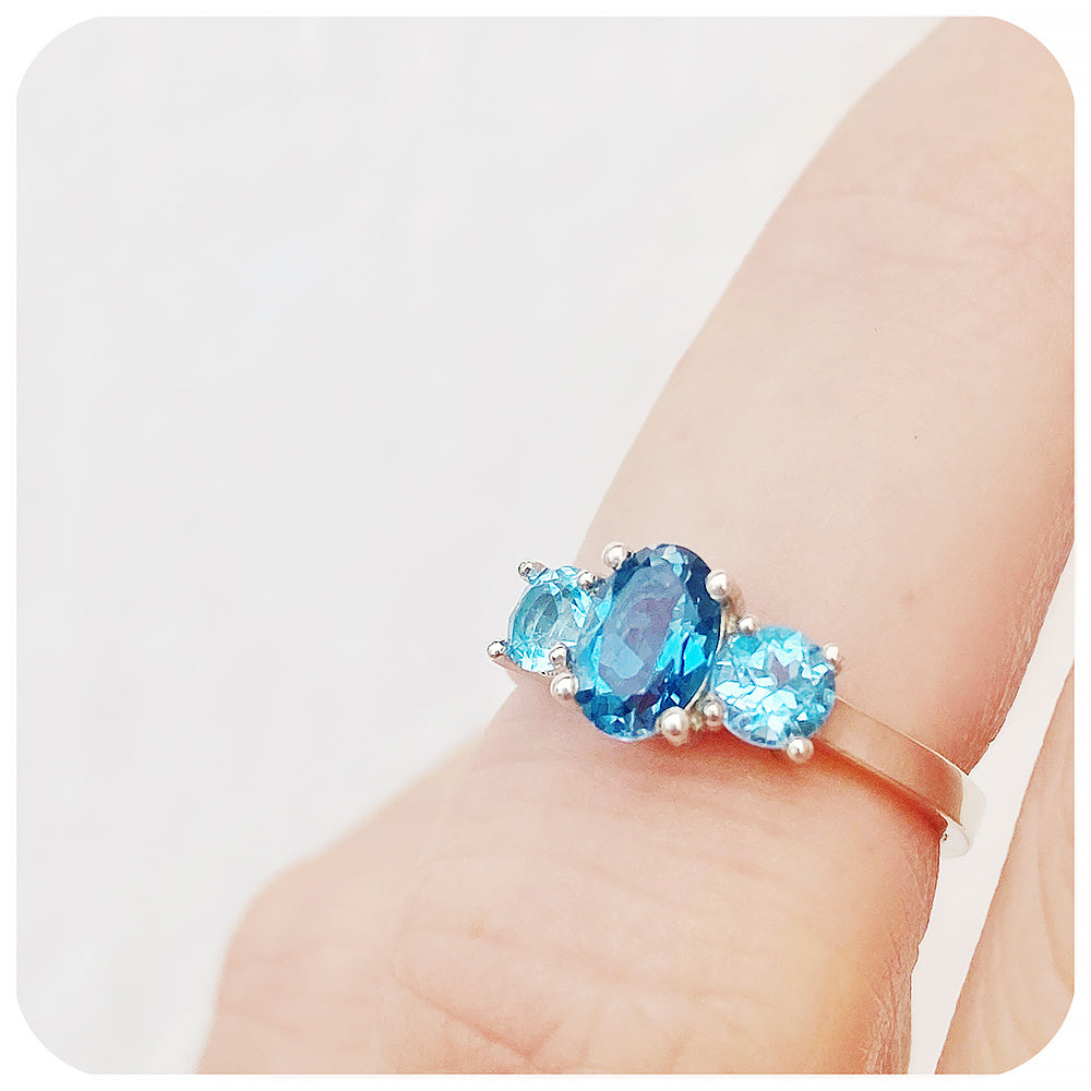 London and Swiss Blue Topaz trilogy anniversary Ring - Victoria's Jewellery