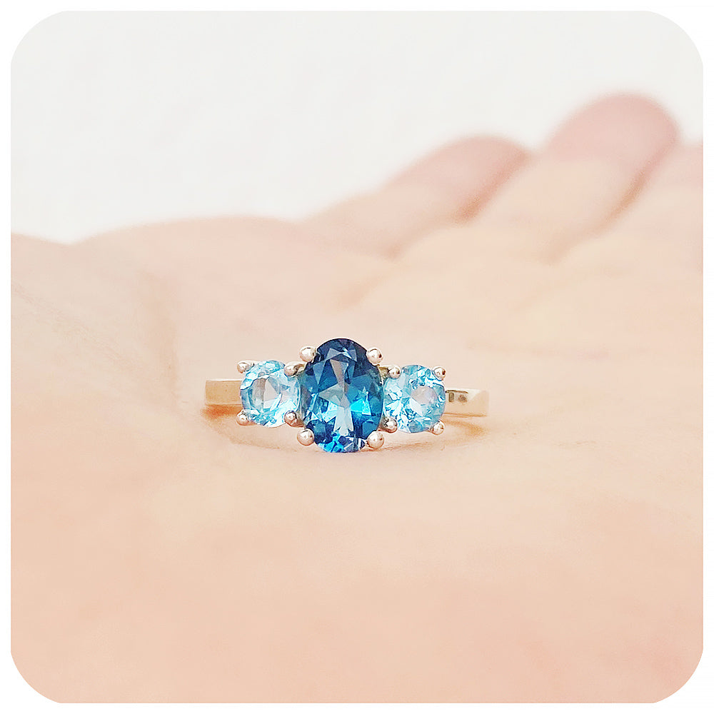 London and Swiss Blue Topaz trilogy anniversary Ring - Victoria's Jewellery