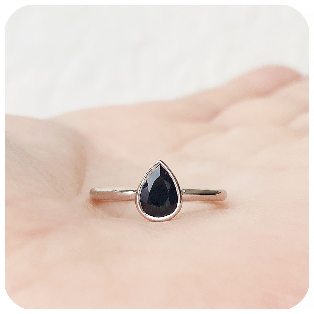Pear cut Black Moissanite Solitaire Engagement Wedding Ring - Victoria's Jewellery