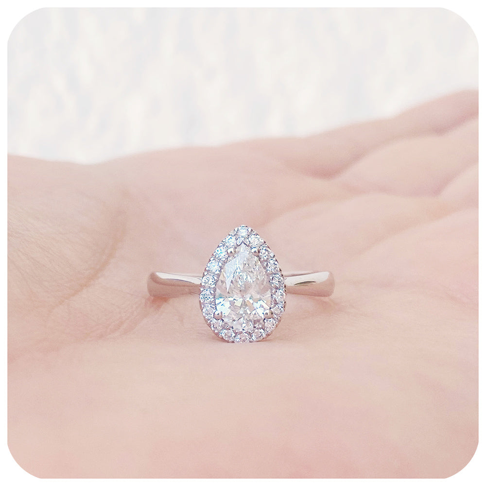 Pear cut Lab Grown Diamond Halo Engagement or Anniversary ring - Victoria's Jewellery