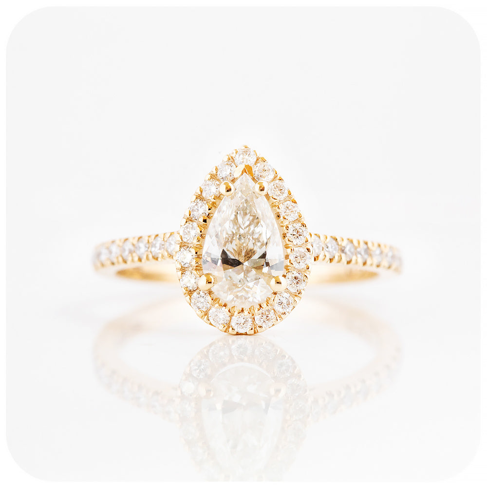 Pear cut Lab Grown Diamond Halo Engagement Wedding Ring - Victoria's Jewellery