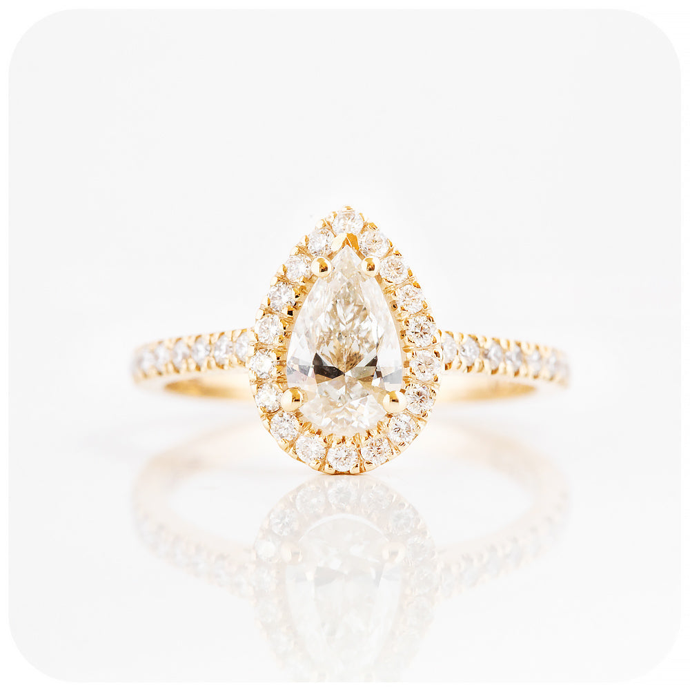 Pear cut Moissanite Halo Engagement Wedding Ring - Victoria's Jewellery
