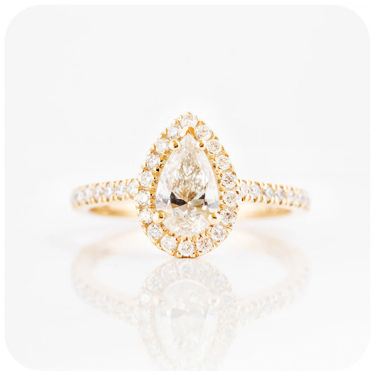 Pear cut Moissanite Halo Engagement Wedding Ring - Victoria's Jewellery