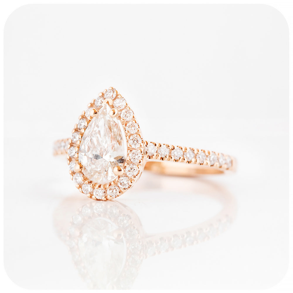 Pear cut Moissanite Halo Engagement Wedding Ring - Victoria's Jewellery