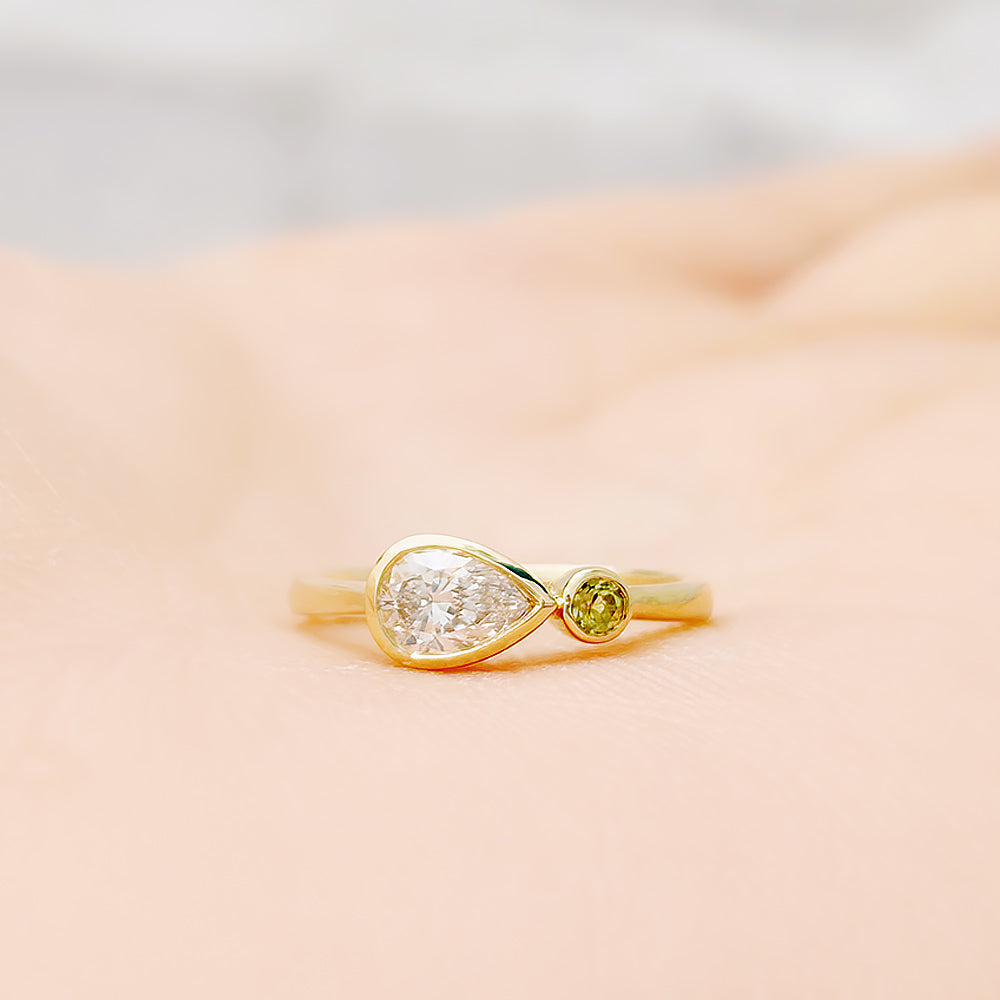 Jade, Lab Diamond and Peridot Ring