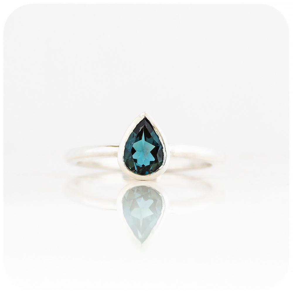 Linda, Pear cut London Blue Topaz Ring