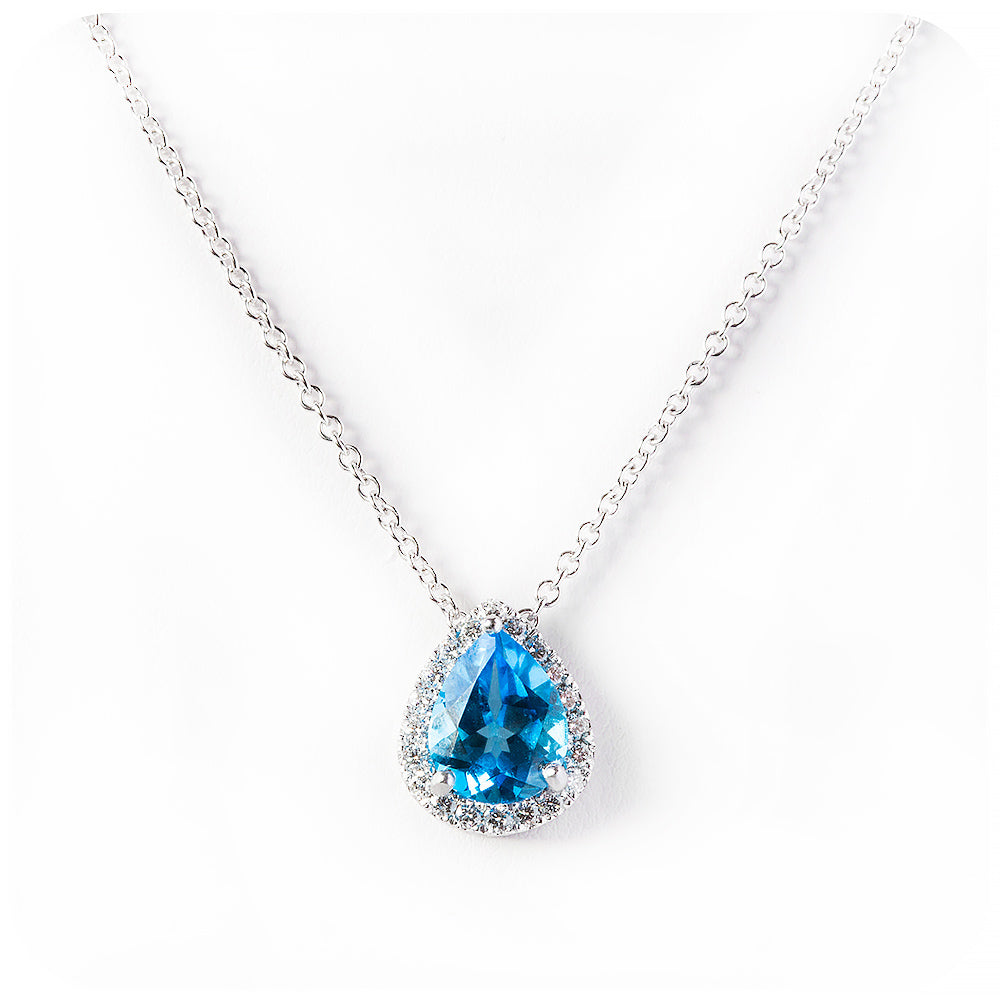 Pear cut Swiss Blue Topaz and Diamond Necklace