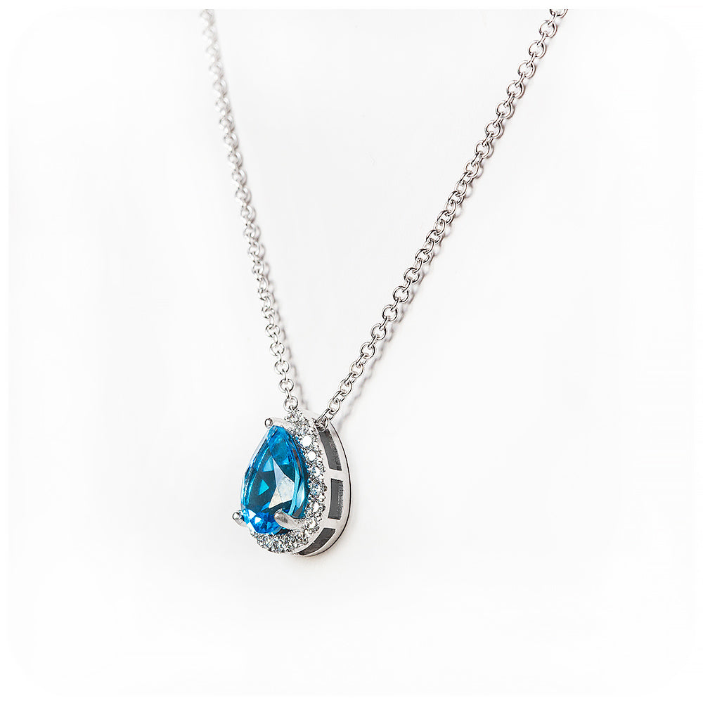 Pear cut Swiss Blue Topaz and Diamond Necklace