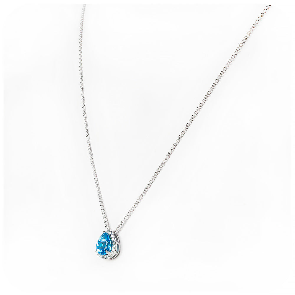 Pear cut Swiss Blue Topaz and Diamond Necklace
