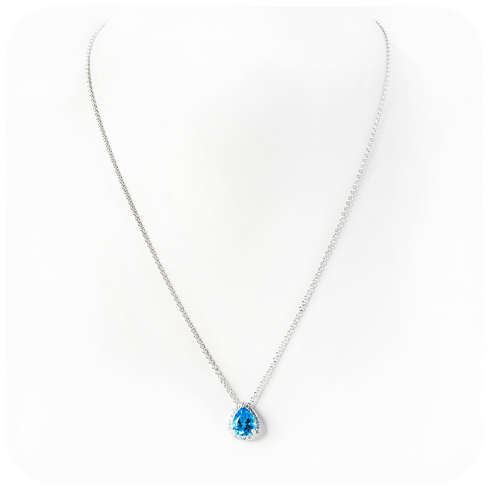Pear cut Swiss Blue Topaz and Diamond Necklace