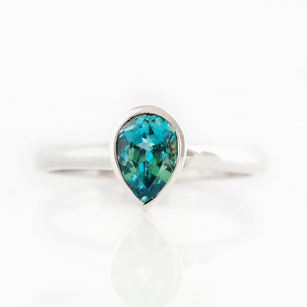 Linda, Pear cut Swiss Blue Topaz Ring