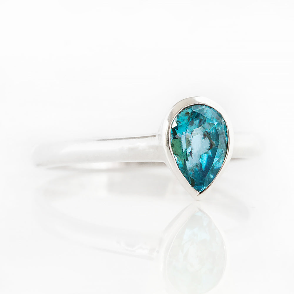 Linda, Pear cut Swiss Blue Topaz Ring
